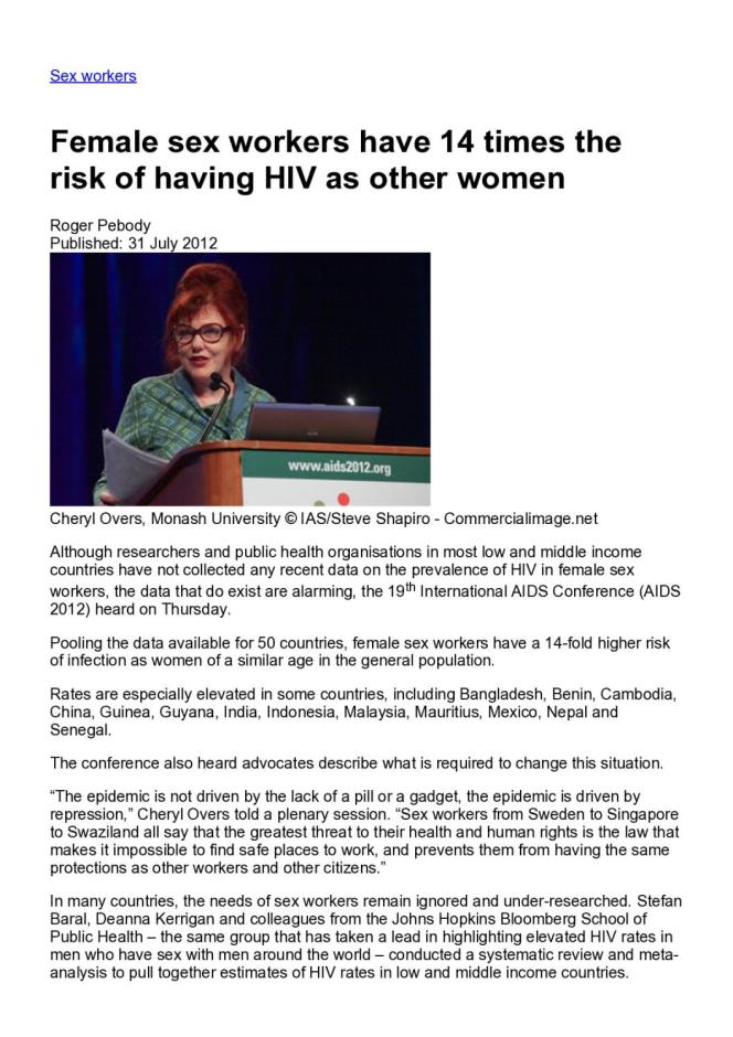 Female Sex Workers have 14 Times the Risk of Having HIV as Other Women