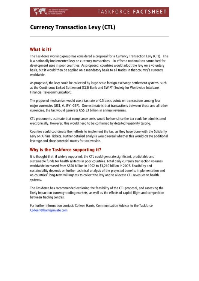 Taskforce Factsheet: Currency Transaction Levy (CTC)