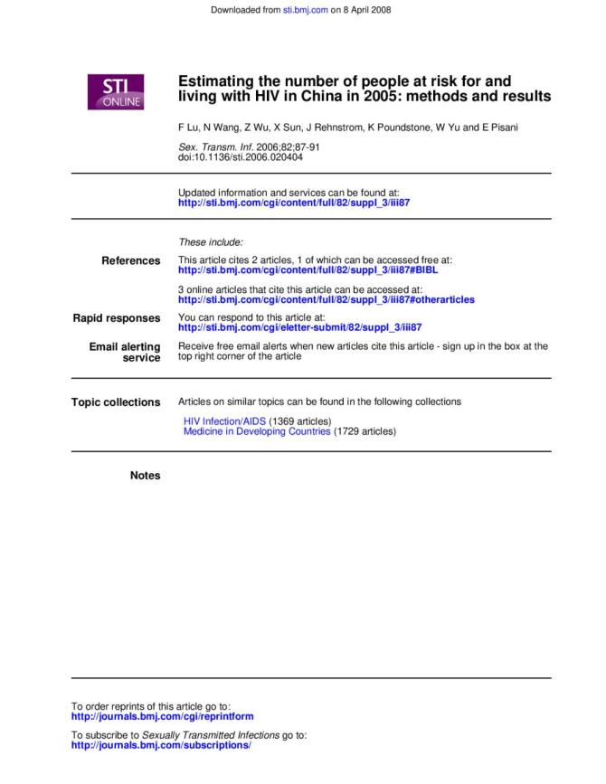 Estimating the Number of People at Risk for and Living with HIV in China in 2005: Methods and Results