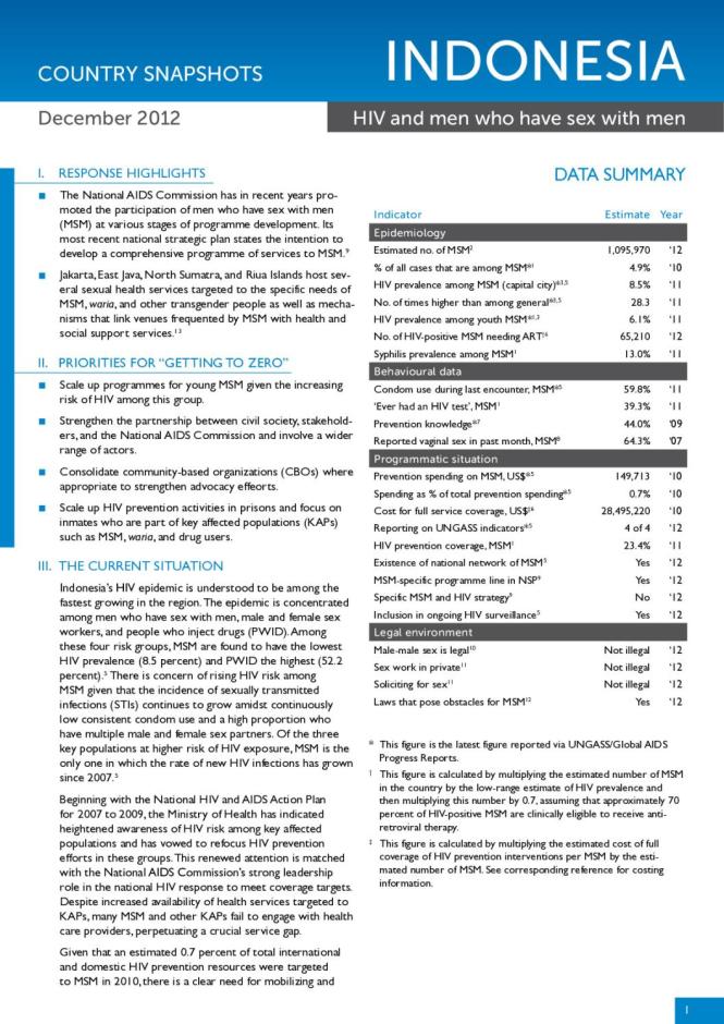 Indonesia Country Snapshot December 2012: HIV and Men who have Sex with Men