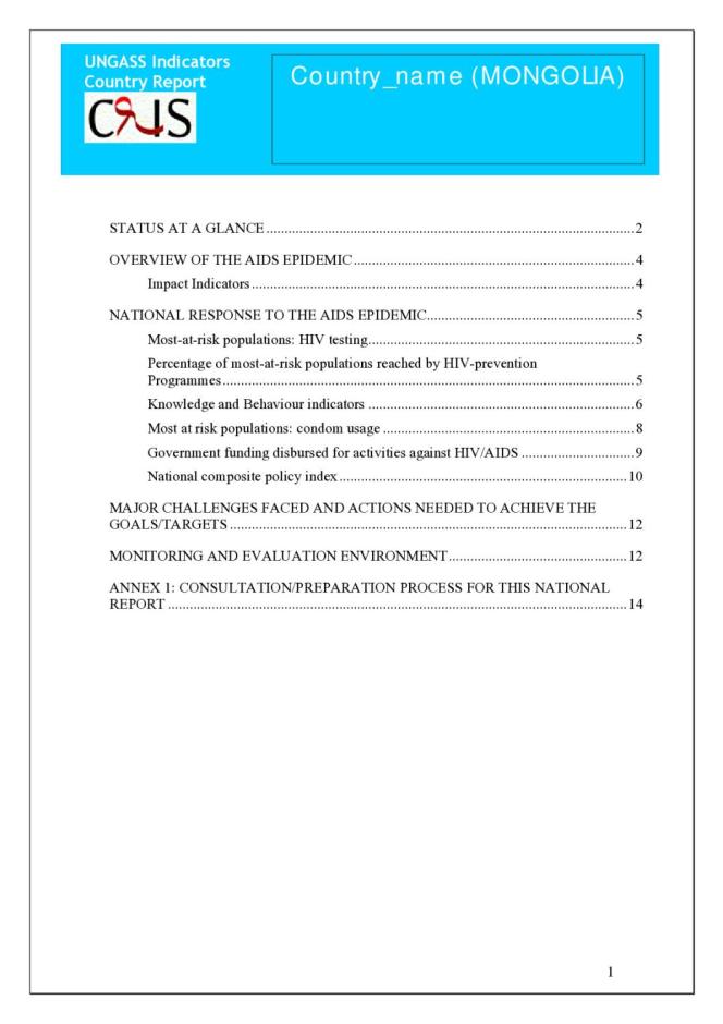 Mongolia: UNGASS Country Progress Report 2006