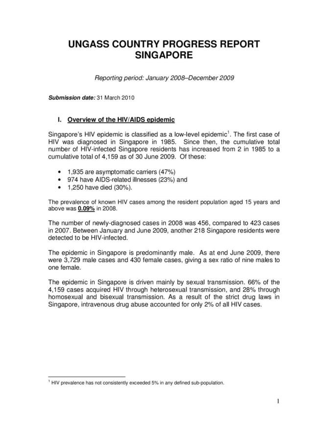 Singapore: UNGASS 2010 Country Progress Report (January 2008-December 2009)