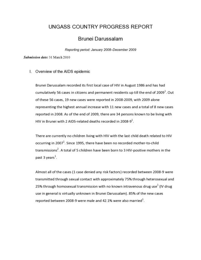 Brunei Darussalam: UNGASS 2010 Country Progress Report (January 2008-December 2009)