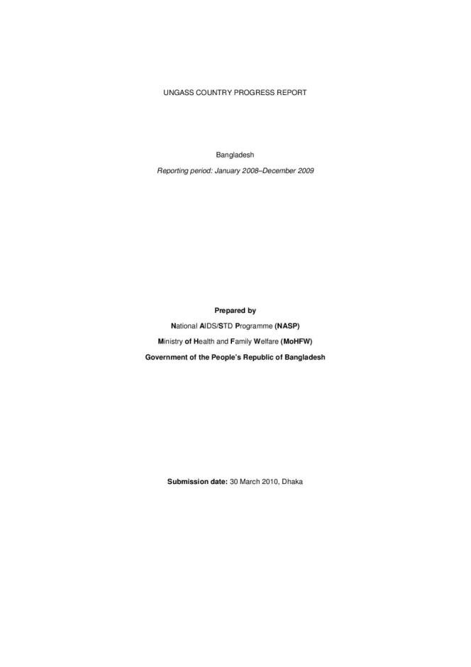 Bangladesh: UNGASS 2010 Country Progress Report (January 2008-December 2009)