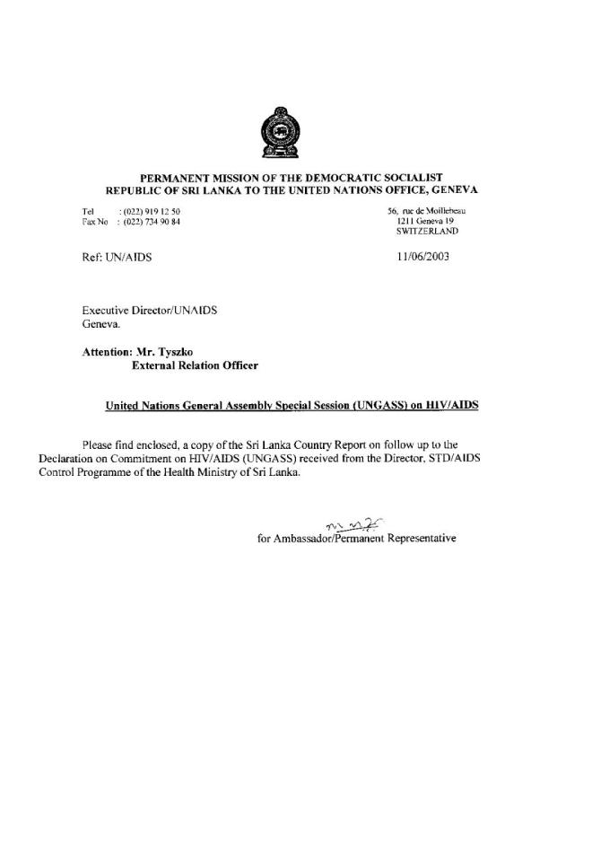 Sri Lanka: UNGASS 2003 Country Progress Report (January-December 2002)
