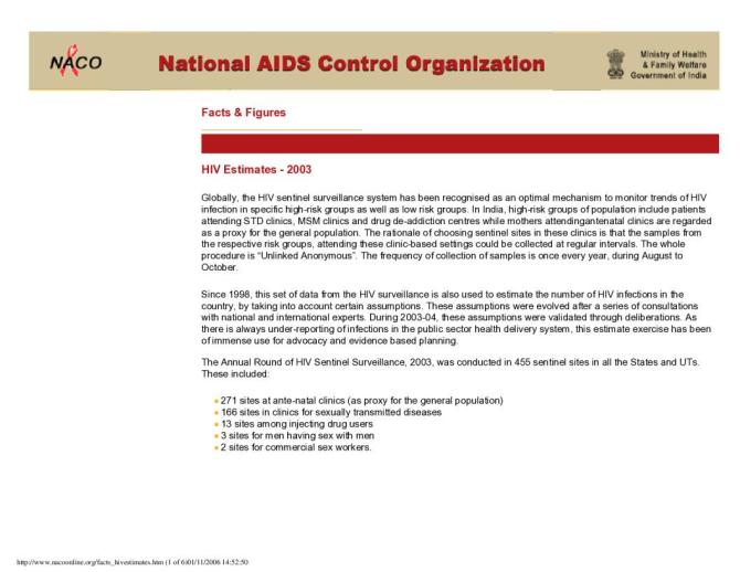 India: Facts and Figures - HIV Estimates 2003