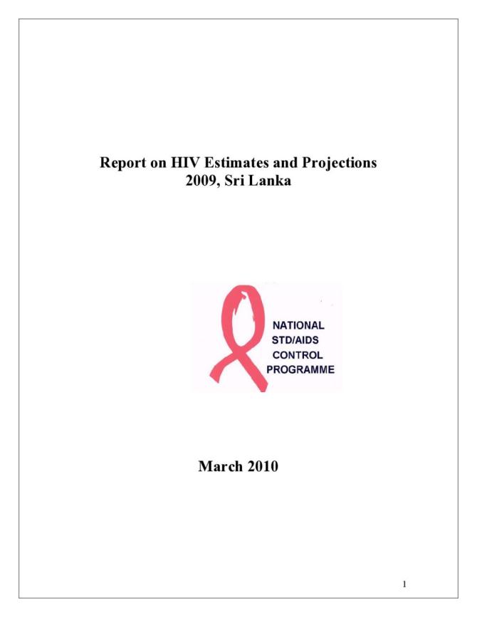 Report on HIV Estimates and Projections 2009 Sri Lanka
