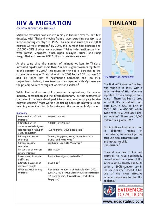 HIV and Migration Country Profile 2009: Thailand