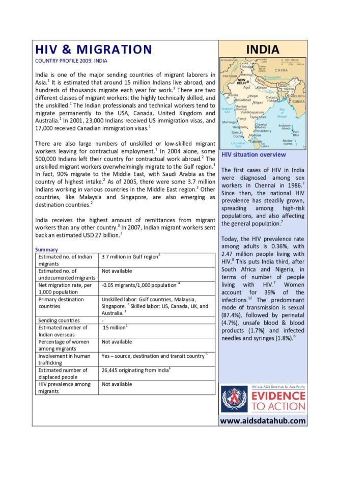 HIV and Migration Country Profile 2009: India