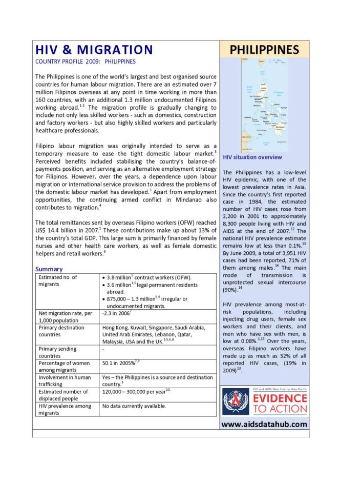 HIV and Migration Country Profile 2009: Philippines