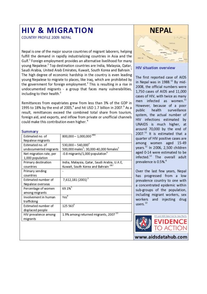 HIV and Migration Country Profile 2009: Nepal