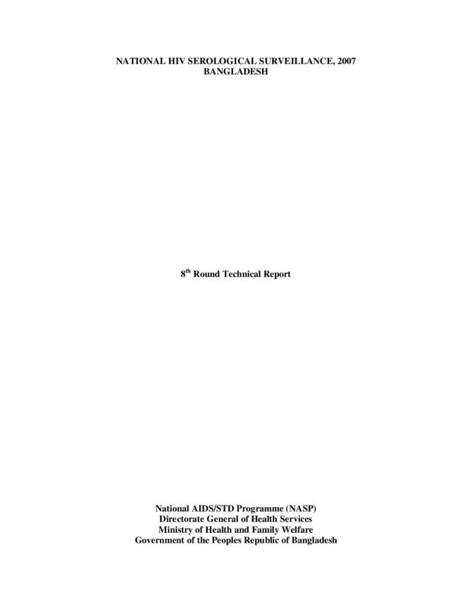 National HIV Serological Surveillance, Bangladesh 2007: 8th Round Technical Report