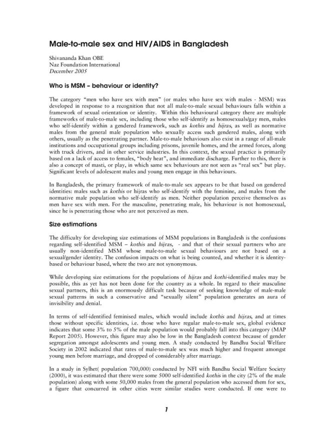 Male-to-male Sex and HIV/AIDS in Bangladesh
