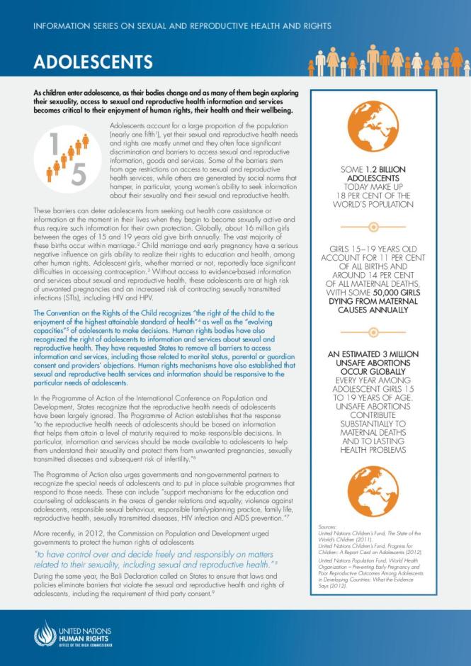 Information Series on Sexual and Reproductive Health and Rights: Adolescents