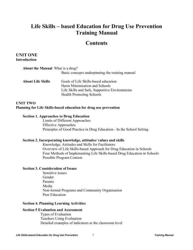 Life Skills-based Education for Drug Use Prevention Training Manual