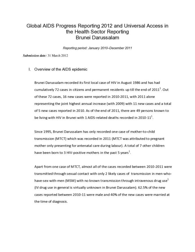 Brunei Darussalam Global AIDS Response Progress Report 2012