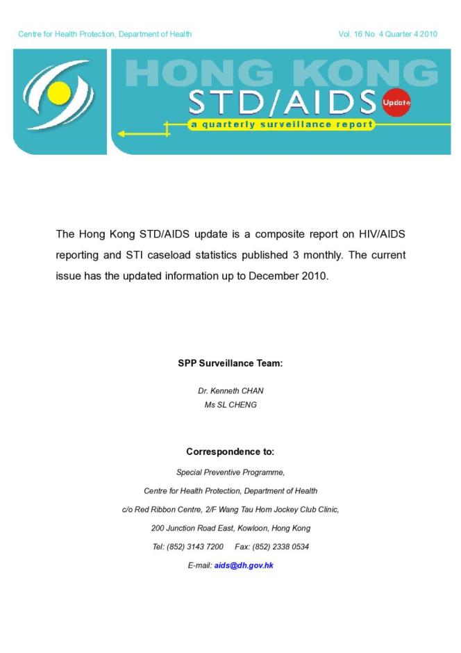 Hong Kong STD/AIDS Update Vol.16 No.4, Quarter 4 - 2010