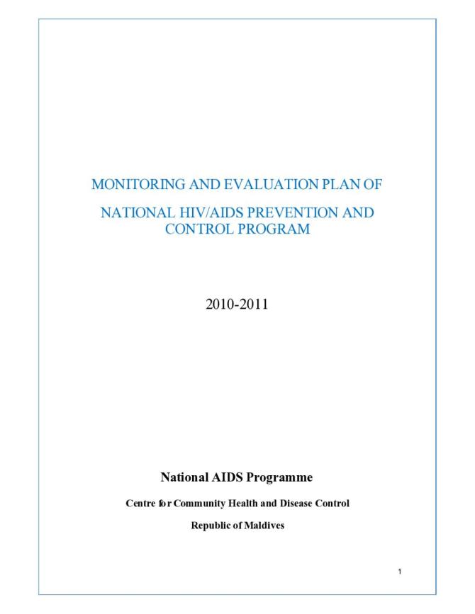 Monitoring and Evaluation Plan of National HIV/AIDS Prevention and Control Program 2010-2011
