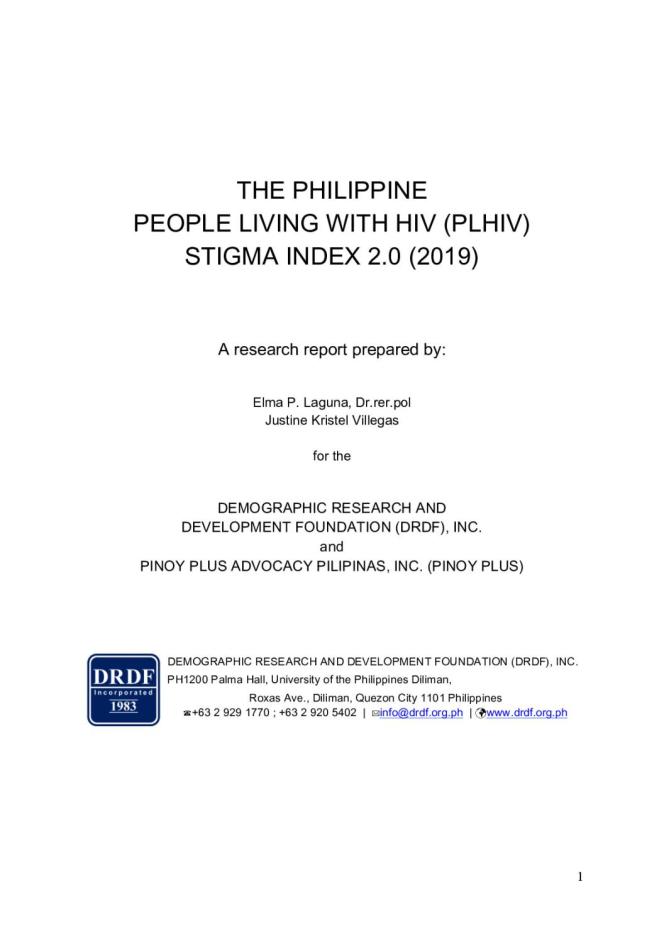 The Philippines People Living with HIV (PLHIV) Stigma Index 2.0 (2019)