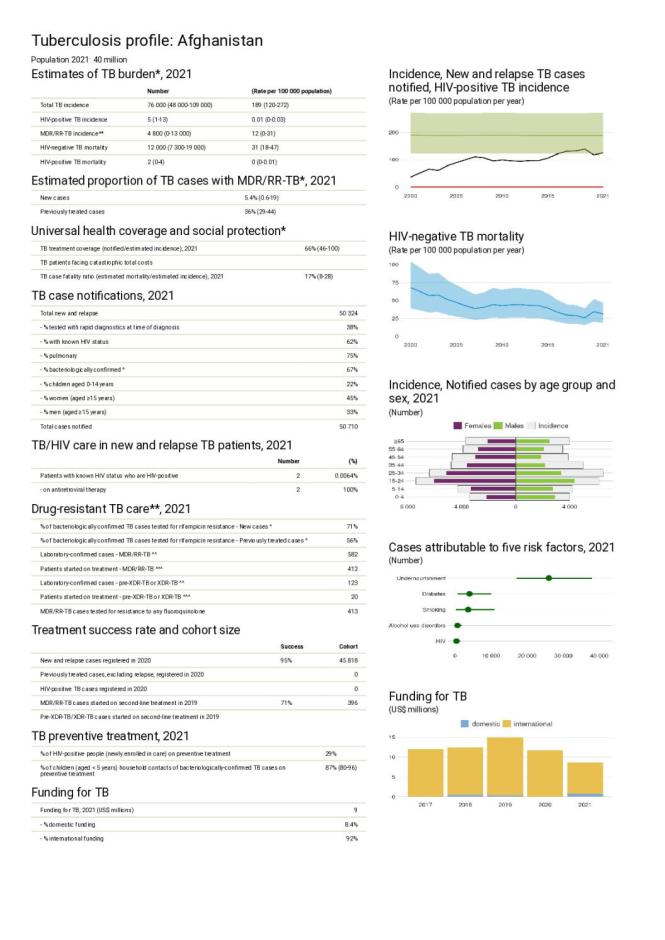 Afghanistan Tuberculosis Country Profile 2022
