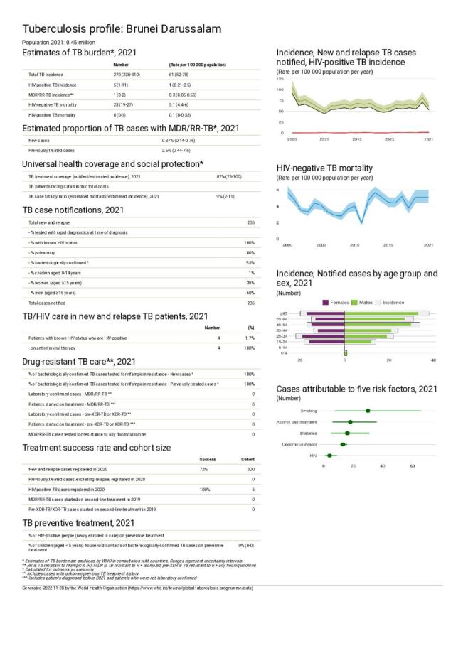 Brunei Darussalam Tuberculosis Country Profile 2022
