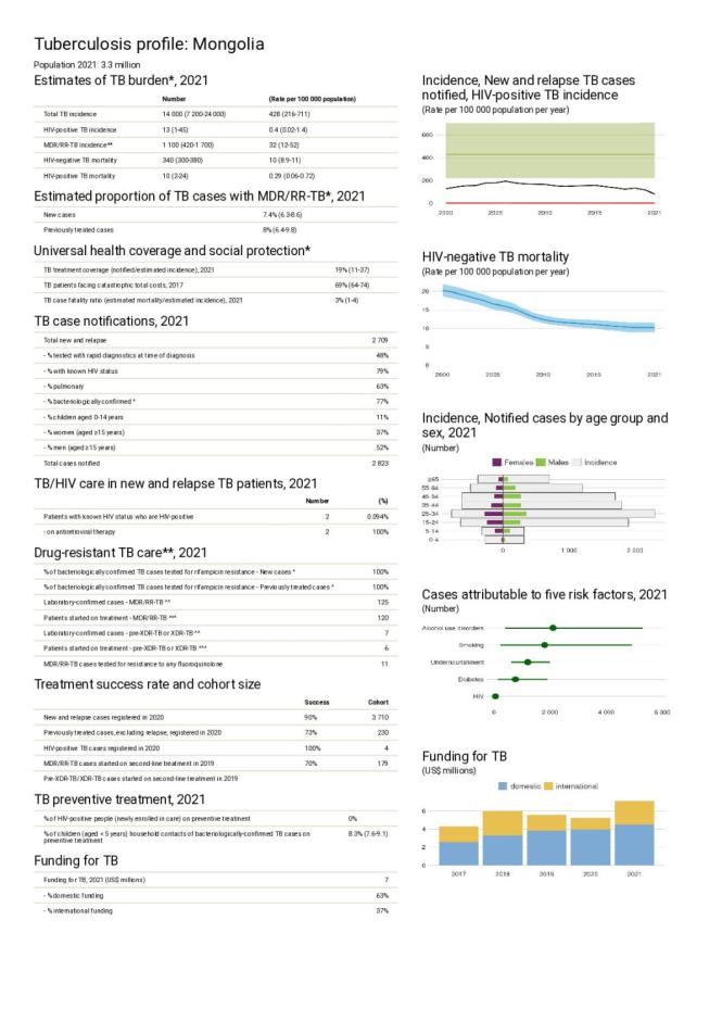 Mongolia Tuberculosis Country Profile 2022