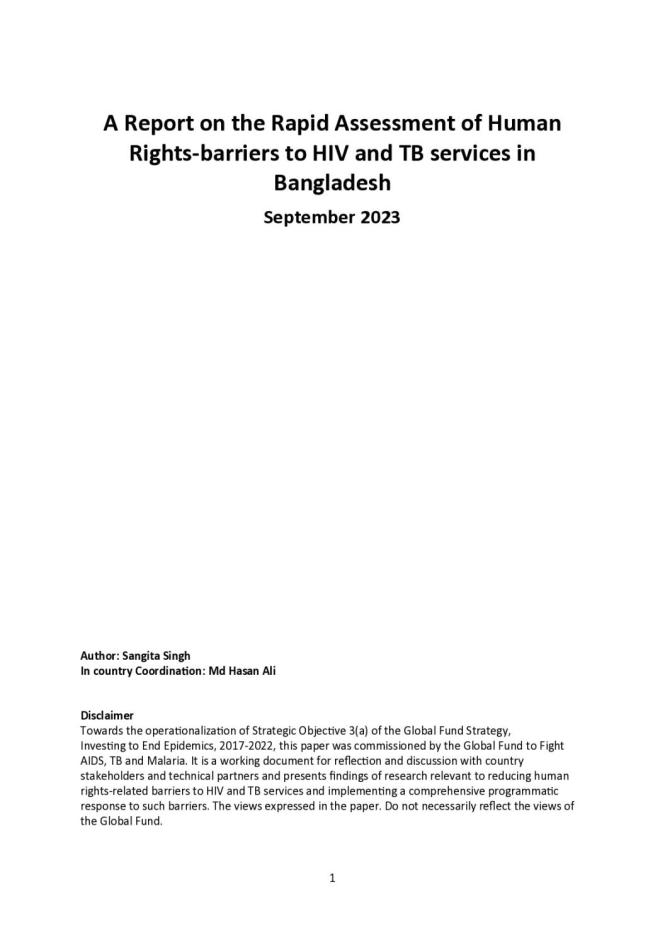 A Report on the Rapid Assessment of Human Rights-barriers to HIV and TB services in Bangladesh