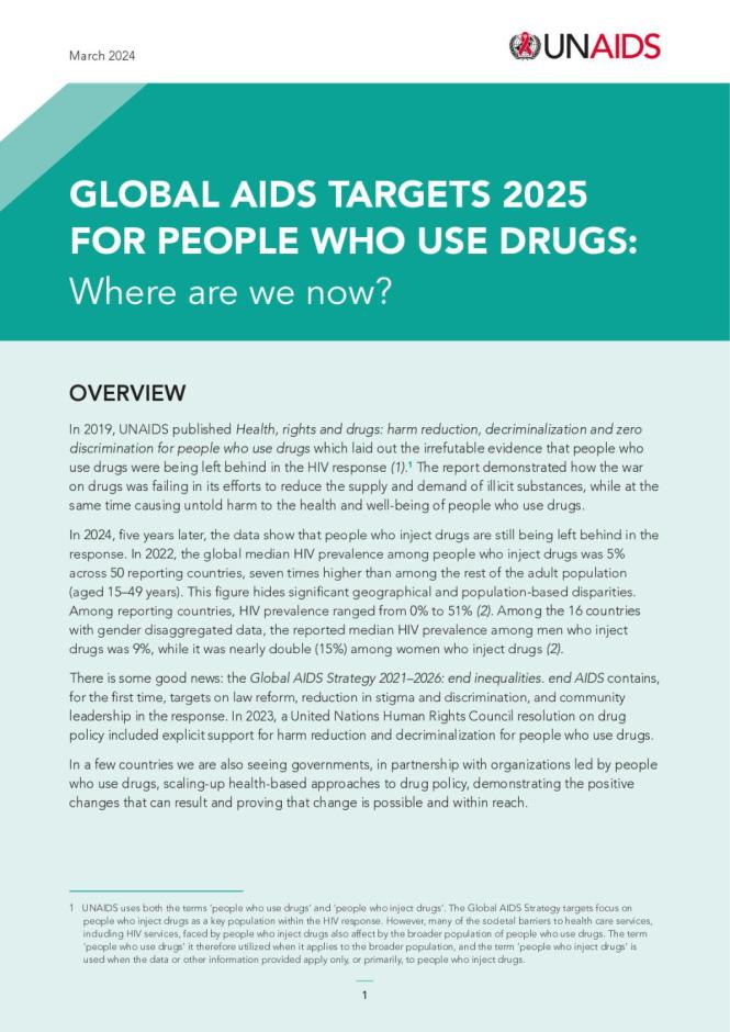 Global AIDS Targets 2025 For People Who Use Drugs: Where are we now?