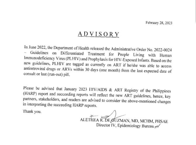 HIV/AIDS & ART Registry of the Philippines Jan 2023
